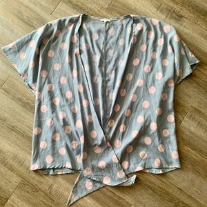 Easel Anthropologie Blue & Pink Polka Dot Cardigan